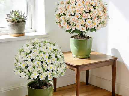 Artificial Snow Lotus Potted Plant, Artificial Floral Decor For Indoor & Outdoor Spaces - White / Pink