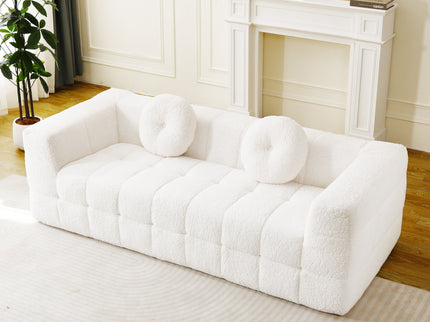 Boneless 3 Seater Sofa With Circular Throw Pillows - Beige
