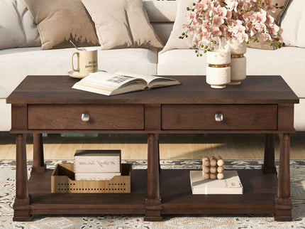 Coffee Table With 2 Storage Drawers & Lower Open Shelf
