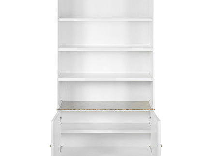 Tall Bookcase Storage Cabinet With 3 Open Shelves & Fluted Double Doors