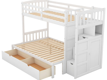 Bunk Bed, Convertible Bottom Bed, Storage Shelves And Drawers