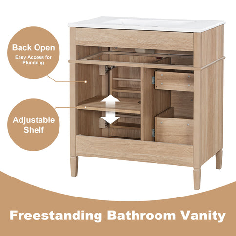 Bathroom Vanity With Sink, Flip Out Drawer, 2 Soft Close Drawers, 1 Soft Close Door - Wood