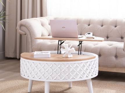Round Coffee Table With Storage - White / Light Oak