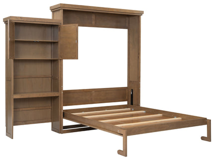Queen Size Murphy Bed With Louvered Design And Multiple Storage Shelves - Wood
