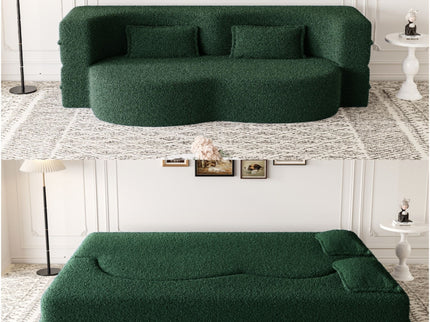 Modern Floor Sofa, With 2 Pillows, Convertible Teddy Fabric Foam Filled Bed