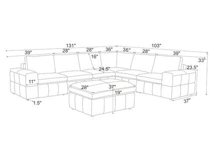 Large Square Arms Modular Sectional