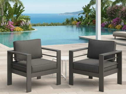Modern All-Weather Patio Armchairs With Thick Cushions (Set of 2)