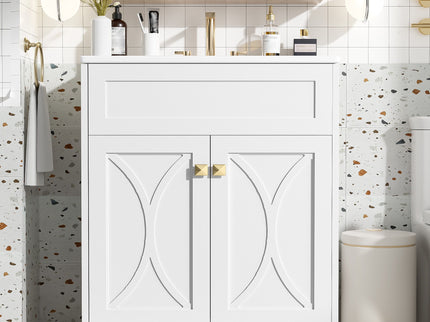 Bathroom Vanity With Sink, Freestanding Storage Cabinet With Handles, Soft Closing Doors