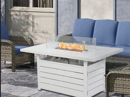 Rectangular Propane Fire Pit Table With Burner, Lava Rock, Waterproof Cover