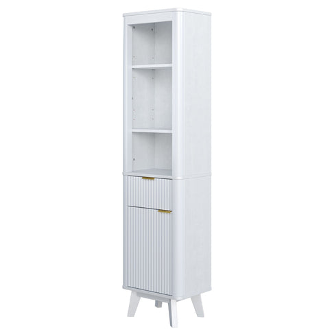 Tall Bathroom Storage Cabinet With Adjustable Shelves And 1 Drawer & Door