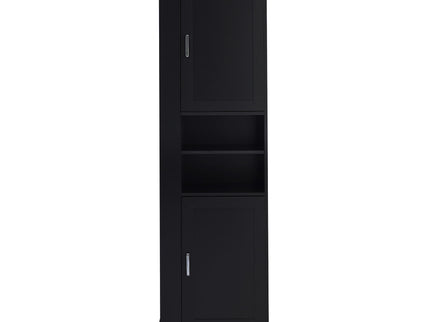 Tall Freestanding Bathroom Storage Cabinet With Adjustable Shelves And Side Hooks Board, Rectangle Design