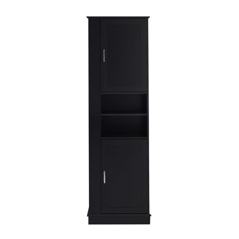 Tall Freestanding Bathroom Storage Cabinet With Adjustable Shelves And Side Hooks Board, Rectangle Design
