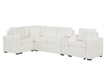 Modular L-Shaped Sectional Sofa Bed With Pull-Out Sleeper, Cup Holders, And Storage
