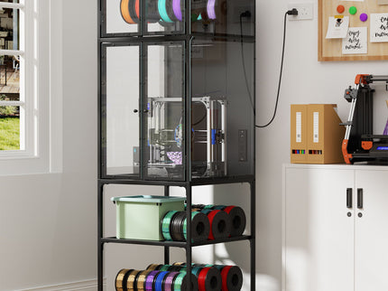 3D Printer Cabinet With Double Layer Filament Storage, T-Shaped Filament Bar, Noise Reducing And Dust Proof Design - Black