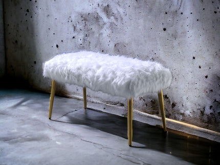 Bagley II - Faux Fur Bench - White / Gold