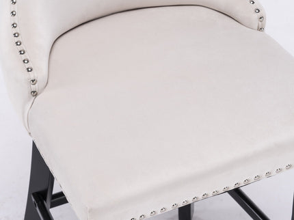 Contemporary Upholstered Wing-Back Barstools With Button Tufted Decoration And Wooden Legs, And Nailhead Trim, Leisure Style Bar Chairs, Bar Stools (Set of 2)