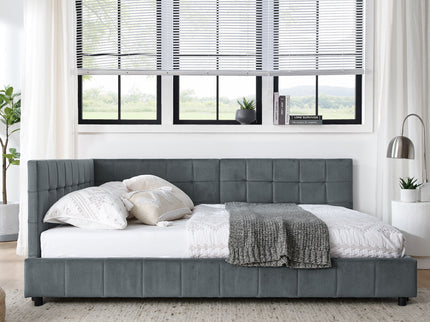 Elegant Storage Upholstered Tufted Bed Frame With Backrest And Armrests