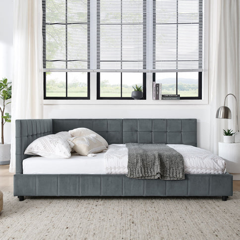 Elegant Storage Upholstered Tufted Bed Frame With Backrest And Armrests