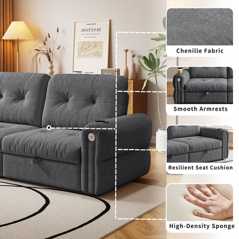 2 In 1 Convertible Sofa Bed For Living Room - Dark Gray - Fabric