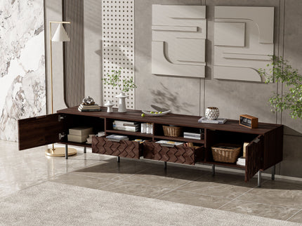 TV Stand For TVs Up To 85" With Closed Storage, Soft Closing Hinges, Living Room Entertainment Center - Walnut