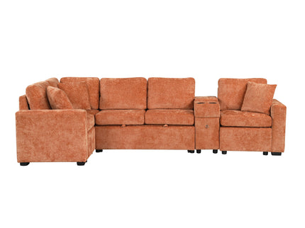 Modular L-Shaped Sectional Sofa Bed With Pull-Out Sleeper, Cup Holders, And Storage