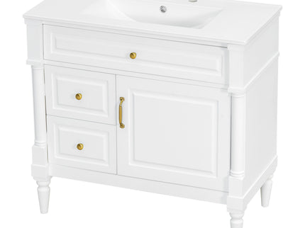 Freestanding Bathroom Vanity With Sink, Adjustable Shelf, Flip Drawer