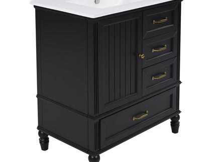 30" Bathroom Vanity With Sink, 3 Drawers, Adjustable Feet