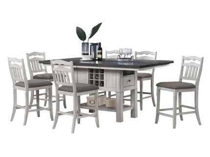 7 Piece Counter Height Dining Set With Storage Base And Ladder Back Chairs - Antique White / Gray