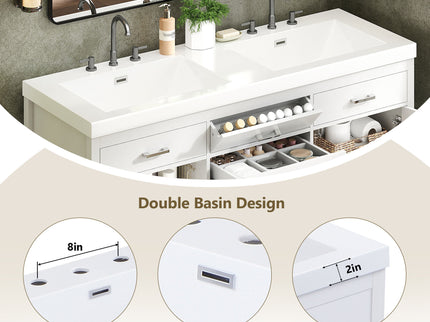 Double Sink Bathroom Vanity With Top, Soft Closing Doors & Drawers, Tip Out Drawer, 2 Cabinet Doors, Adjustable Shelf - White