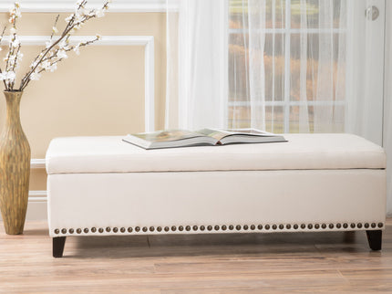 Upholstered Storage Ottoman With Nailhead Trim - Beige