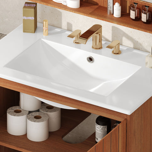 Bathroom Vanity With Sink, Minimalist Design, 45 Degrees Free Handle Doors - Antique Natural