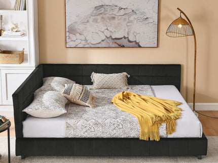 Mid-Century Storage Upholstered Tufted Bed Frame With Backrest And Armrests