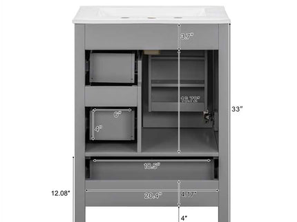 Bathroom Vanity With Sink, Soft Close Door, Double Layer Door Shelf And 3 Drawers - Gray