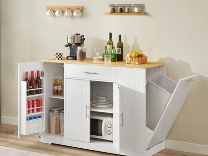 Modern Farmhouse 53" Kitchen Island with Storage Drawers & Concealed Trash Cabinet – White Finish