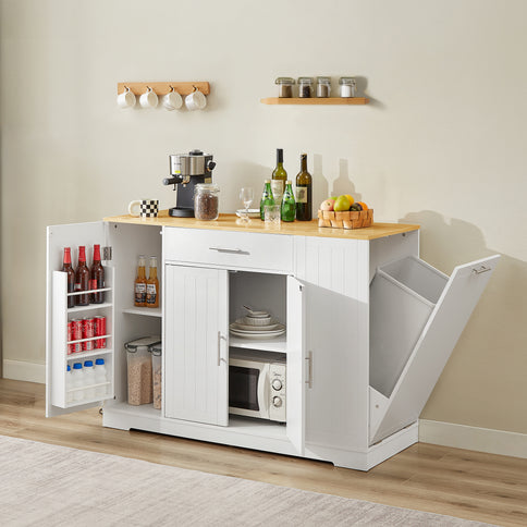 Modern Farmhouse 53" Kitchen Island with Storage Drawers & Concealed Trash Cabinet – White Finish