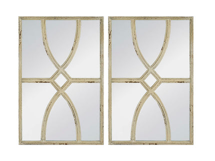 Rectangular Wooden Wall Mirror With Antique Frame, Vertical Or Horizontal Home Decor For Living Room (Set of 2)
