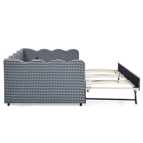 Gingham Daybed With USB Charging Port, Wave-Shaped Design