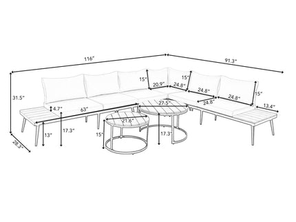 Modern Outdoor Sectional Sofa Set With Nesting Coffee Tables