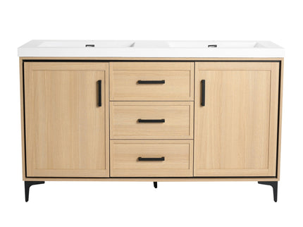Original 60" Freestanding Bathroom Vanity With Double Resin Sink Plywood Soft Closing Doors & Drawers - Oak