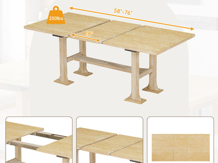 Topmax - 6 Piece Farmhouse Extendable Dining Table Set Trestle Kitchen Table Set With Removable Leaf And Upholstered Dining Chair And Bench For Dining Room