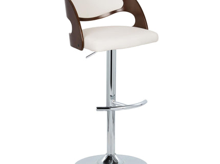 Pino - Mid-Century Modern Adjustable Barstool With Swivel With Rounded T Footrest (Set of 2) - Chrome / Cherry / White