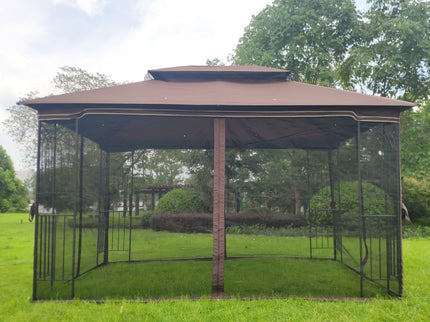 13 0 Outdoor Patio Gazebo Canopy Tent With Ventilated Double Roof And Mosquito Net (Detachable Mesh Screen On All Sides) Suitable For Lawn Garden Backyard And Deck Top - Brown