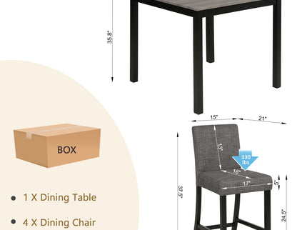 5 Piece Counter Height Table Set, Square Table And 4 Upholstered Chairs