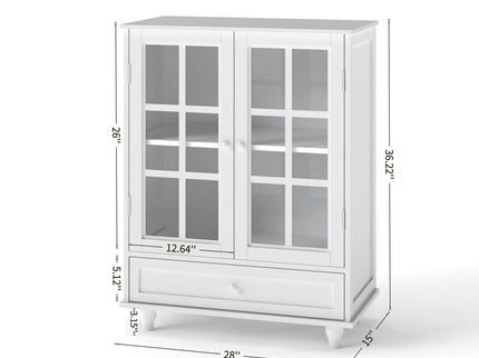 Minimalist Buffet Cabinet With Double Glass Doors And Drawer