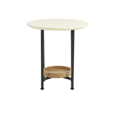 Oval End Table - White / Natural