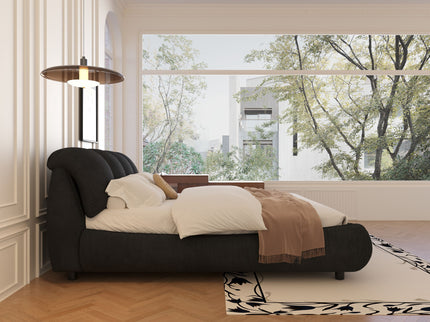 Luxury Upholstered Platform Bed With Oversized Padded Backrest And Solid Wood Frame