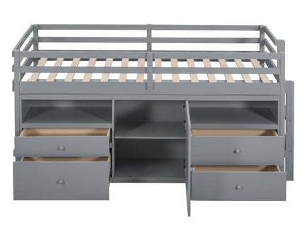 Loft Bed With 4 Drawers, Underneath Cabinet And Shelves