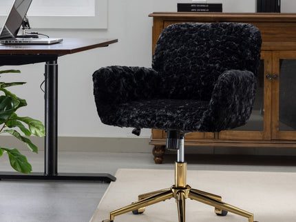 Office Chair, Artificial Rabbit Hair Home Office Chair With Metal Base, Adjustable Desk Chair Swivel Office Chair, Vanity Chair