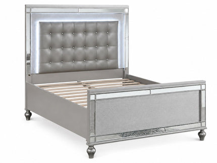 3 Piece Bedroom Set, Sleek Modern Bed With LED Nightstands