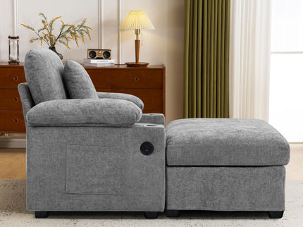 Modern Oversized Chair With Ottoman, Cupholders And USB Charging Ports